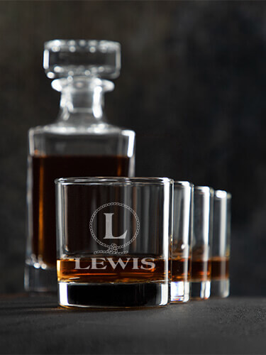 Lasso Monogram Clear 1 Decanter 4 Rocks Glass Gift Set