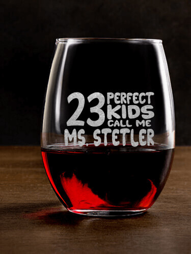 Perfect Kids Clear Stemless Wine Glass - Engraved (single)