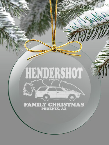 Clear Retro Family Christmas Personalized round-glass-ornament 