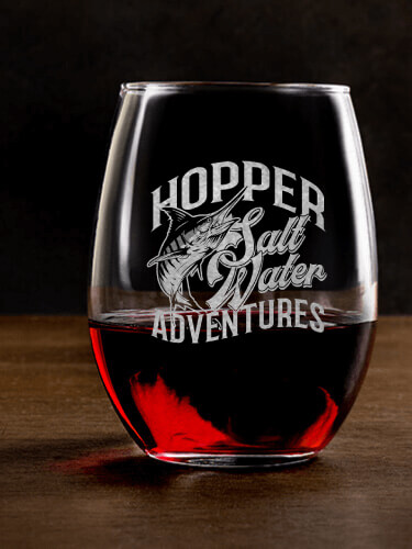 Salt Water Adventures Clear Stemless Wine Glass - Engraved (single)