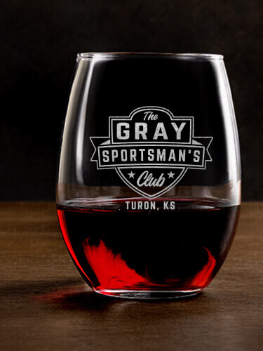 Sportsman's Club Clear Stemless Wine Glass - Engraved (single)