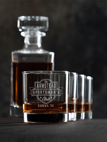 Clear Sportsman's Club Personalized whiskey-decanter-rocks-glass-set 