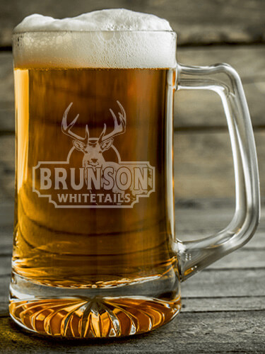 Whitetails Clear Beer Mug - Engraved