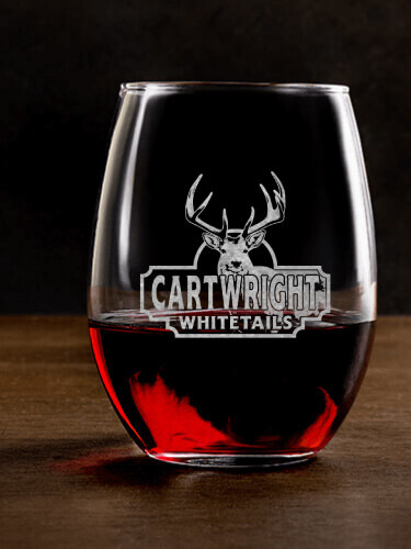 Whitetails Clear Stemless Wine Glass - Engraved (single)