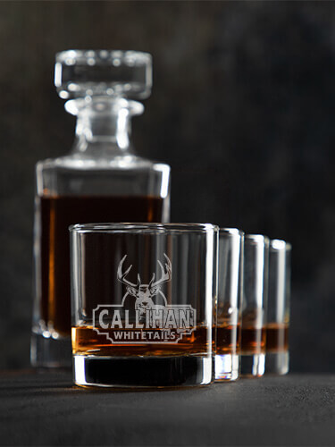 Whitetails Clear 1 Decanter 4 Rocks Glass Gift Set