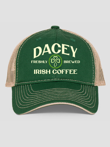 Irish Coffee Dark Green/Khaki Embroidered Trucker Hat