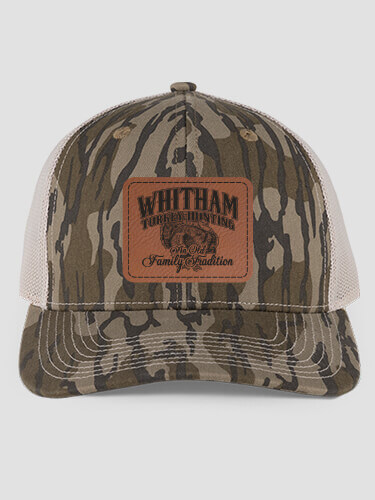 Turkey Hunting Family Tradition Mossy Oak Original Bottomland Camo/Tan Structured Trucker Hat with Patch