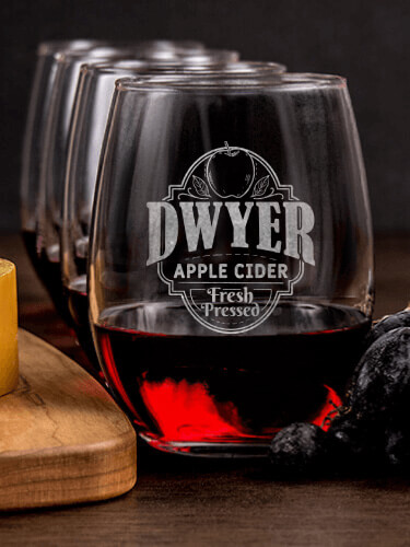 Apple Cider NA 1 Cheese Board 4 Wine Glass Gift Set - Engraved