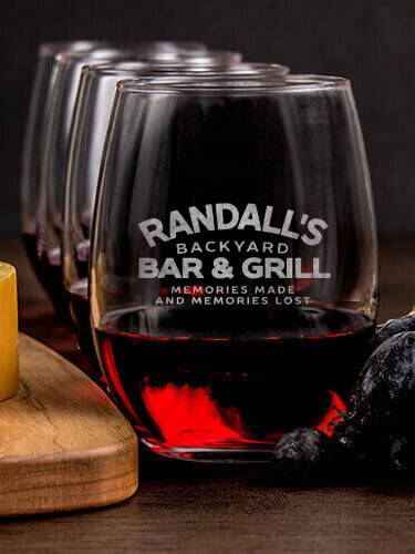 Backyard Bar and Grill NA 1 Cheese Board 4 Wine Glass Gift Set - Engraved