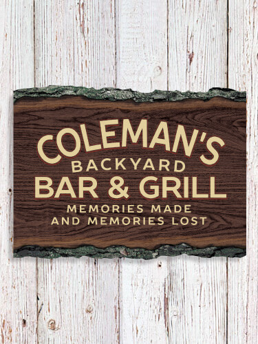 Backyard Bar and Grill NA Faux Sliced Log Plaque