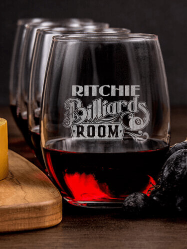 Billiards Room NA 1 Cheese Board 4 Wine Glass Gift Set - Engraved