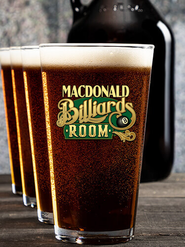 Billiards Room NA 1 Color Printed Growler 4 Color Pint Glass Gift Set