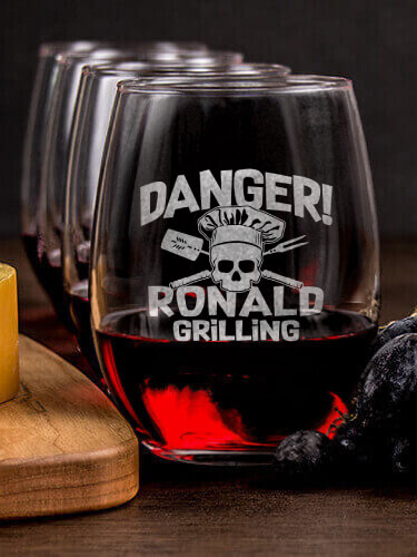 Danger Grilling NA 1 Cheese Board 4 Wine Glass Gift Set - Engraved