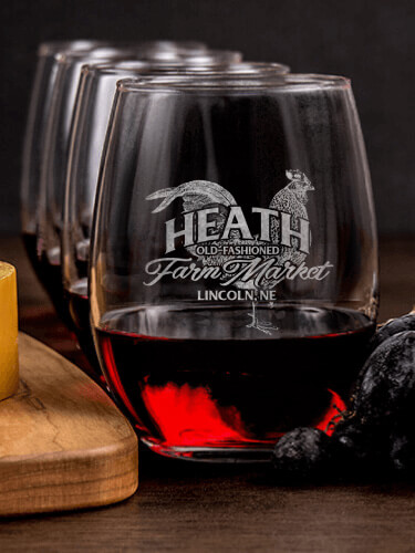 Farm Market NA 1 Cheese Board 4 Wine Glass Gift Set - Engraved