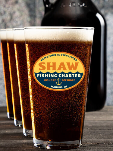 Fishing Charter NA 1 Color Printed Growler 4 Color Pint Glass Gift Set