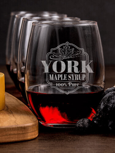 Maple Syrup NA 1 Cheese Board 4 Wine Glass Gift Set - Engraved