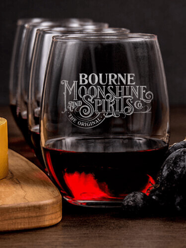 Moonshine and Spirits NA 1 Cheese Board 4 Wine Glass Gift Set - Engraved