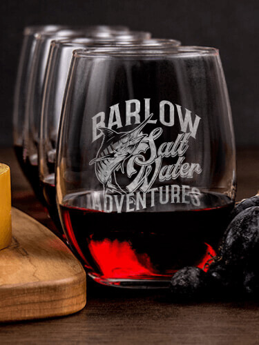 Salt Water Adventures NA 1 Cheese Board 4 Wine Glass Gift Set - Engraved