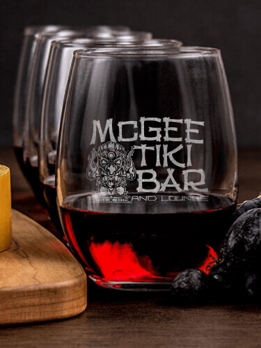 Tiki Bar NA 1 Cheese Board 4 Wine Glass Gift Set - Engraved