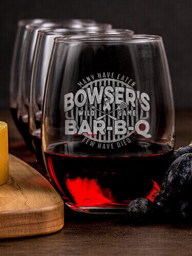 Wild Game Few Have Died BBQ NA 1 Cheese Board 4 Wine Glass Gift Set - Engraved