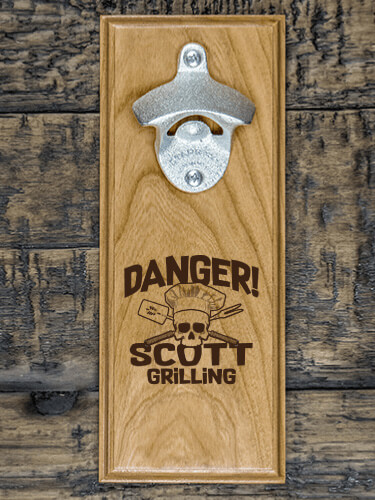 Danger Grilling Natural Cherry Cherry Wall Mount Bottle Opener - Engraved