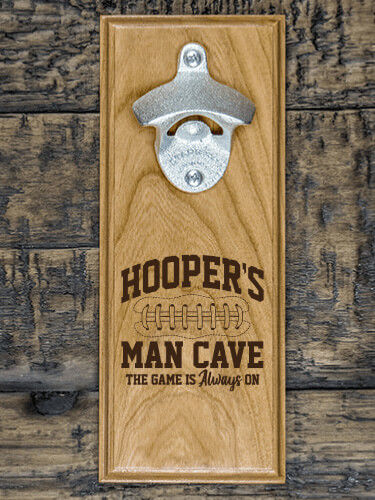 Football Man Cave Natural Cherry Cherry Wall Mount Bottle Opener - Engraved