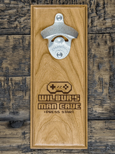 Gamer Man Cave Natural Cherry Cherry Wall Mount Bottle Opener - Engraved