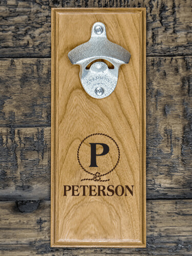 Lasso Monogram Natural Cherry Cherry Wall Mount Bottle Opener - Engraved