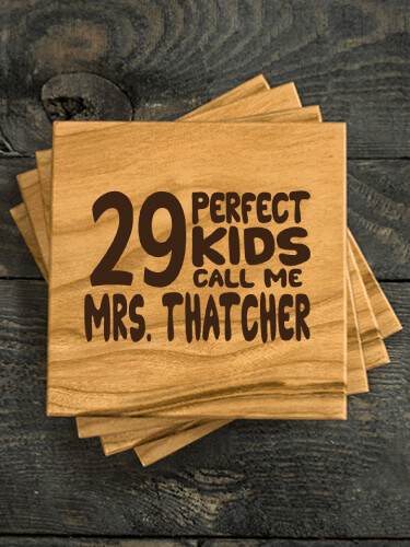 Perfect Kids Natural Cherry Cherry Wood Coaster - Engraved (set of 4)