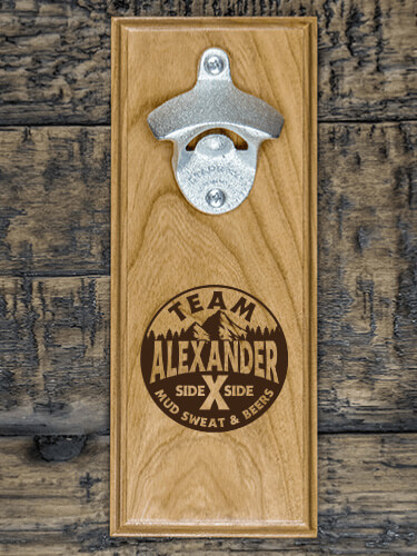 Team Side By Side Natural Cherry Cherry Wall Mount Bottle Opener - Engraved