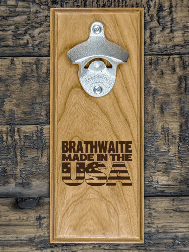 USA Family Natural Cherry Cherry Wall Mount Bottle Opener - Engraved