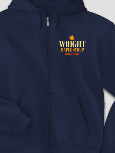 Maple Syrup Navy Embroidered Zippered Hooded Sweatshirt