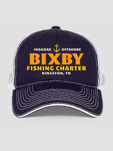 Fishing Charter Navy/White Embroidered Trucker Hat