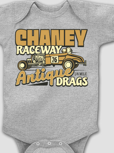 Antique Drag Race Sports Grey Baby Bodysuit