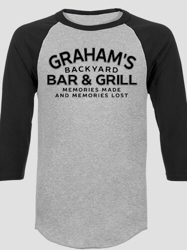 Backyard Bar and Grill Sports Grey/Black Adult Raglan 3/4 Sleeve T-Shirt