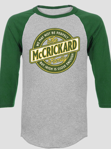 Perfectly Irish Sports Grey/Dark Green Adult Raglan 3/4 Sleeve T-Shirt