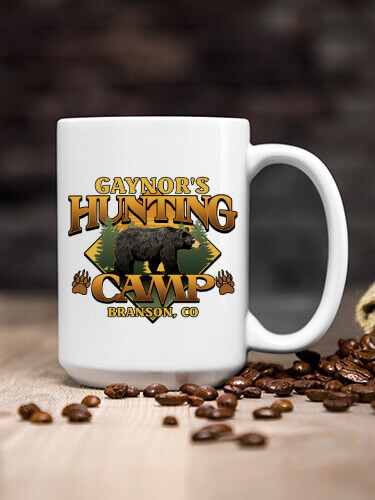 Bear Hunting Camp White Ceramic Coffee Mug (single)