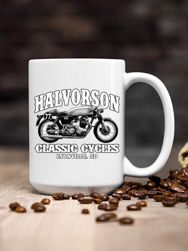 White Classic Cycles Personalized ceramic-coffee-mug 