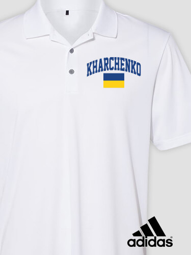 Ukrainian Varsity White Embroidered Adidas Polo Shirt