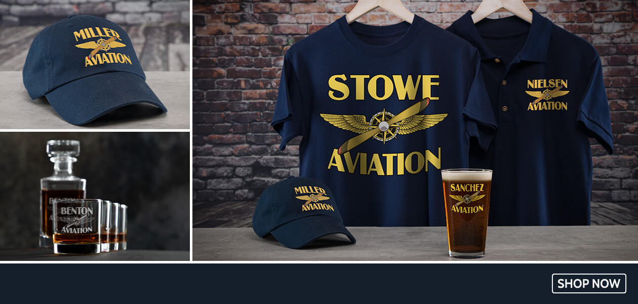 Personalized Aviation polos, sweatshirts, growlers, and more!