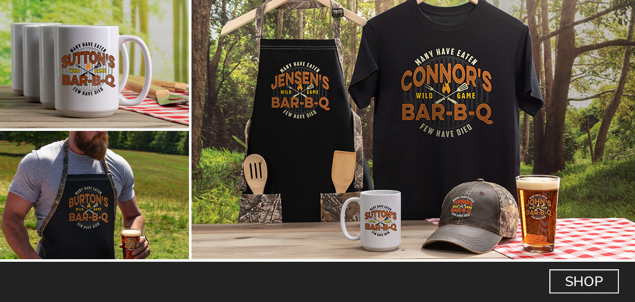 Wild Game Few Have Died BBQ personalized T-shirts, hats, hoodies, Adidas, Dickeys, Kryptek, barware, apparel, signs, and more!