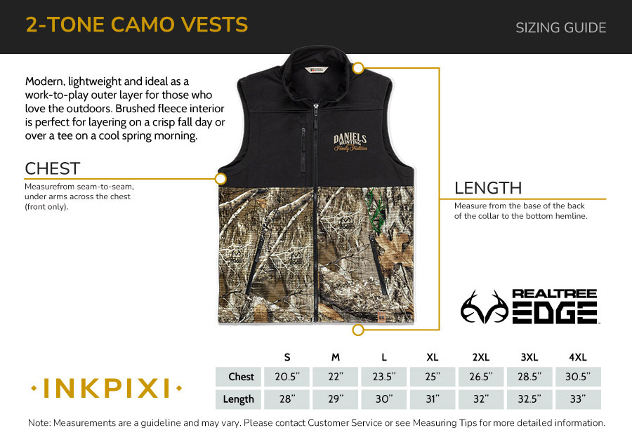 twotone camo vest sizes chart